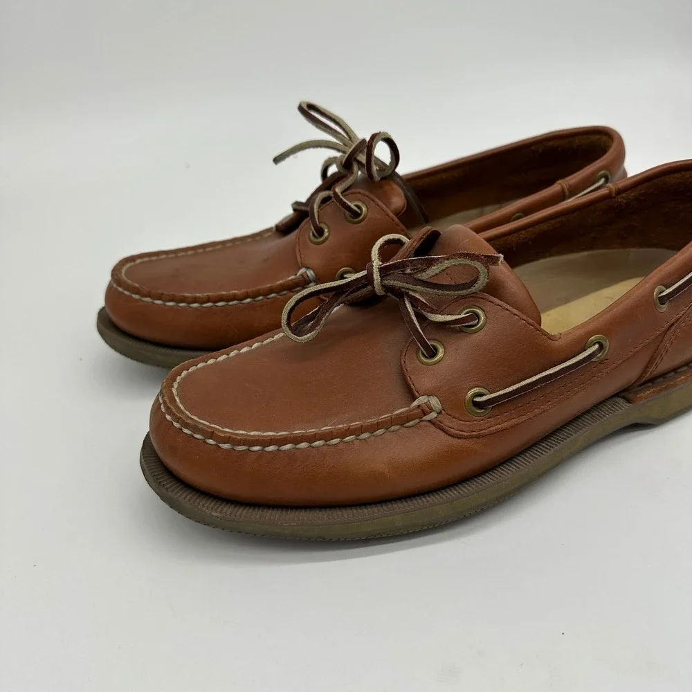 Rockport Leather Boat‎ Shoes Mens 9 N Brown Slip On Lace Up Loafers Dress Shoes